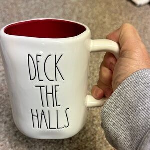 Rae Dunn White and Red 'Deck the Halls' Mug NWT